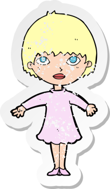 Bir insan tarafından çizilmiş, karikatür giymiş bir kadının gerilimli çıkartması.