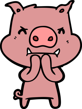 Bir insan tarafından çizilmiş kızgın çizgi film domuzu.