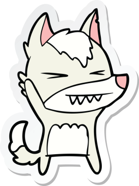 Bir insan tarafından çizilmiş kızgın bir kurt çizgi filminin çıkartması.