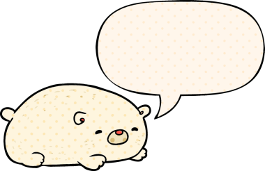 Bir insan tarafından çizilmiş çizgi roman tarzında konuşma balonu olan şirin kutup ayısı.