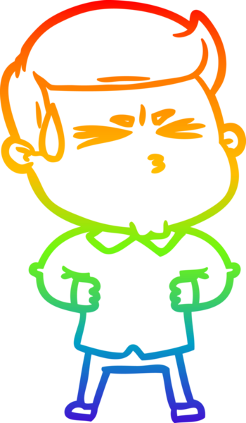 Bir insan tarafından çizilmiş terleyen bir çizgi film karakterinin çizimi.