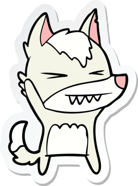 Bir insan tarafından çizilmiş kızgın bir kurt çizgi filminin çıkartması.