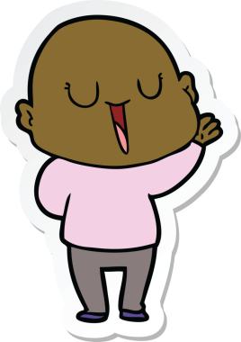 Bir insan tarafından çizilmiş mutlu, kel bir adamın çıkartması.