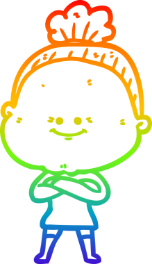 Gökkuşağı gradyan çizgi çizimi Bir insan tarafından çizilmiş mutlu yaşlı kadın