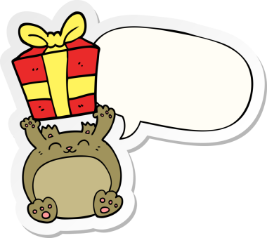 Bir insan tarafından çizilmiş baloncuk çıkartmalı şirin bir çizgi film Noel ayısı.