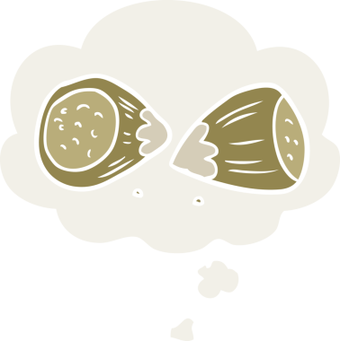 Düşünce baloncuklu karikatür fındıkları bir insan tarafından çizilmiş.