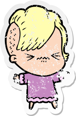 Bir insan tarafından çizilmiş sinirli bir hippi kızın sıkıntılı çıkartması.