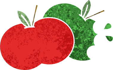 Bir insan tarafından çizilmiş elmaların retro çizim tarzı karikatürü