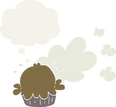 Düşünce baloncuğu insan tarafından çizilmiş şirin bir çizgi film pastası.