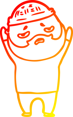 İnsan tarafından çizilmiş sakallı, endişeli bir çizgi film karakteri.