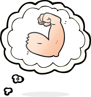 Serbest çizilmiş düşünce balonu çizgi filmi güçlü kol kasları bir insan tarafından çizilmiş.