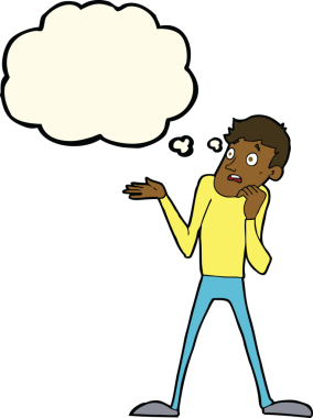 Bir insan tarafından çizilmiş düşünce baloncuğu olan sinirli bir adam.