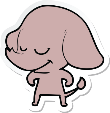 Bir insan tarafından çizilmiş gülümseyen fil çıkartması.