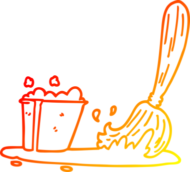 Bir insan tarafından çizilmiş çizgi film kovası ve paspas çizimi