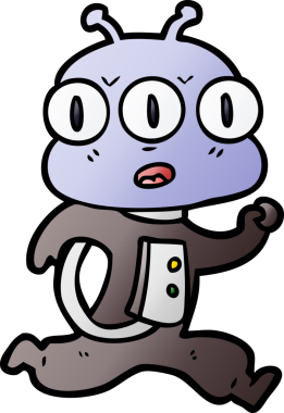 Bir insan tarafından çizilmiş üç gözlü uzaylı çizgi filmi.