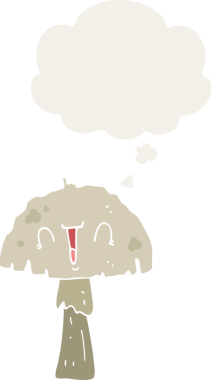 Düşünce baloncuğu olan çizgi film mantarları insan tarafından çizilmiş.