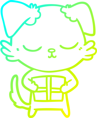 Bir insan tarafından çizilmiş noel hediyeli şirin bir köpeğin soğuk gradyan çizimi.