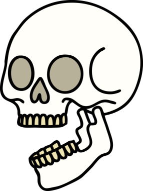 Bir insan tarafından çizilmiş geleneksel bir kafatası dövmesi.