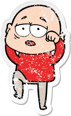 Bir insan tarafından çizilmiş yorgun ve kel bir adamın sıkıntılı çıkartması.