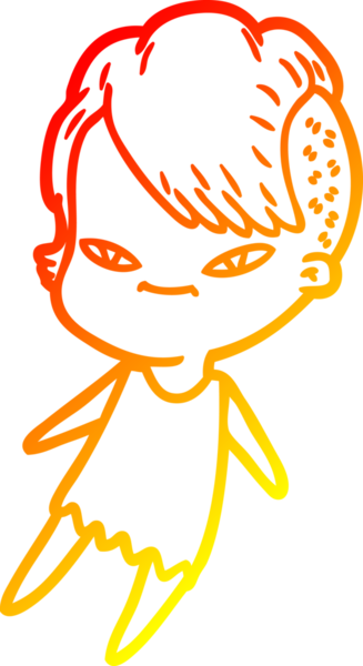 Hipster saç kesimi bir insan tarafından çizilmiş güzel bir çizgi film kızı çizimi.