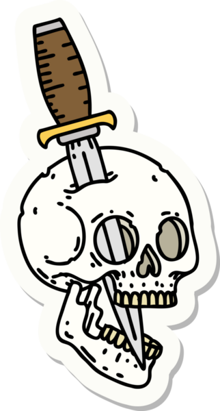 Bir insan tarafından çizilmiş bir kafatasının geleneksel stiliyle dövme çıkartması.