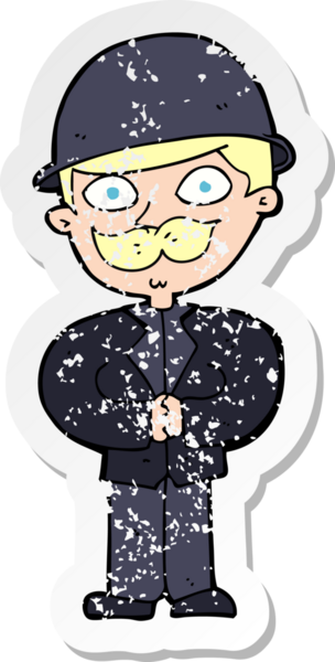 Bir insan tarafından çizilmiş melon şapkalı bir çizgi film karakterinin gerilimli çıkartması.