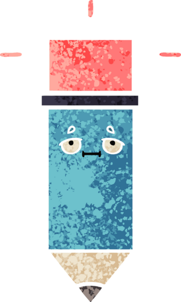 Bir insan tarafından çizilmiş bir kalemin retro çizim tarzı karikatürü