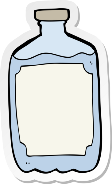 Bir insan tarafından çizilmiş karikatür su şişesinin etiketi.