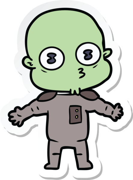 Bir insan tarafından çizilmiş garip kel bir uzay adamının çıkartması.