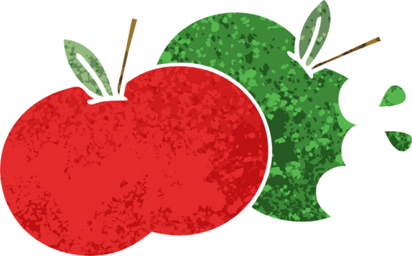 Bir insan tarafından çizilmiş elmaların retro çizim tarzı karikatürü