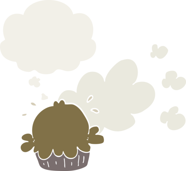 Düşünce baloncuğu insan tarafından çizilmiş şirin bir çizgi film pastası.