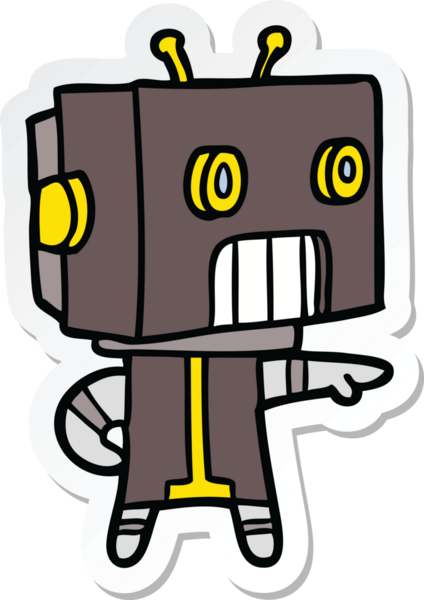 Bir insan tarafından çizilmiş robot karikatür çıkartması.