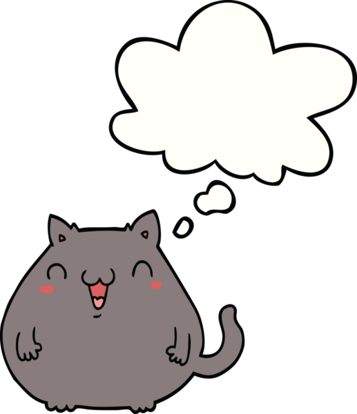 Bir insan tarafından çizilmiş düşünce kabarcığı olan çizgi film kedisi.
