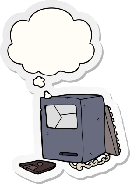 İnsan tarafından çizilmiş, düşünce baloncuklu eski bir çizgi film.