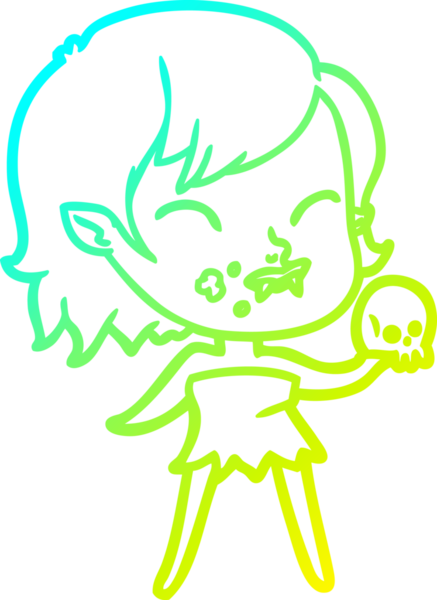 Bir insan tarafından çizilmiş yanağında kan olan vampir bir kızın çizdiği soğuk çizgi.