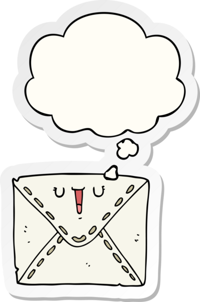 insan tarafından çizilmiş bir çıkartma olarak düşünce baloncuğu olan karikatür zarfı