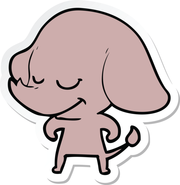 Bir insan tarafından çizilmiş gülümseyen fil çıkartması.