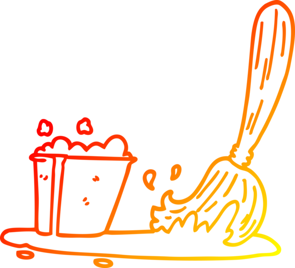 Bir insan tarafından çizilmiş çizgi film kovası ve paspas çizimi