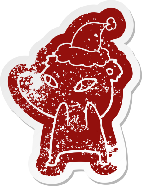 Sevimli çizgi film, insan tarafından çizilmiş Noel Baba şapkası takan ayı çıkartması.