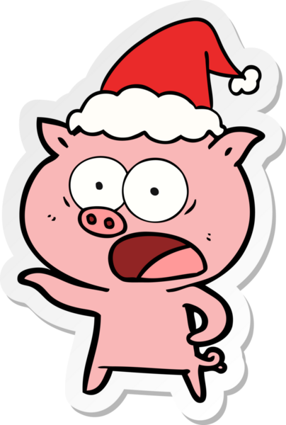 Bir insan tarafından çizilmiş Noel Baba şapkasıyla bağıran bir domuzun el yazısı.
