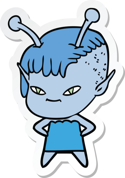 Bir insan tarafından çizilmiş şirin bir uzaylı kızın çıkartması.