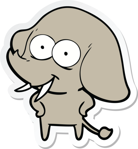 Bir insan tarafından çizilmiş mutlu bir filin çıkartması.