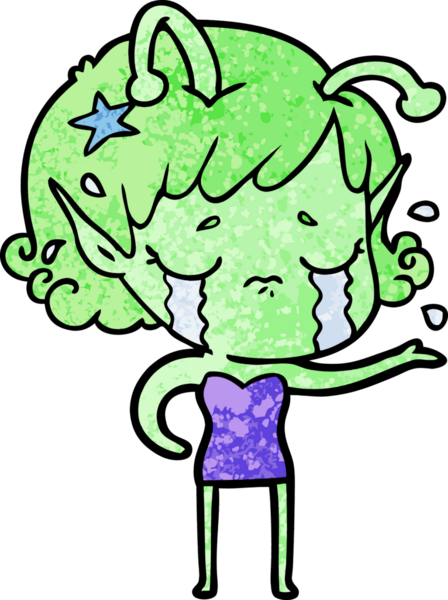 Bir insan tarafından çizilmiş ağlayan uzaylı kız çizgi filmi.