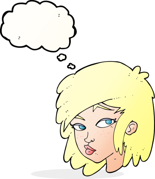 Bir insan tarafından çizilmiş düşünce baloncuğu olan meraklı bir kadın.