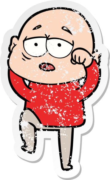 Bir insan tarafından çizilmiş yorgun ve kel bir adamın sıkıntılı çıkartması.