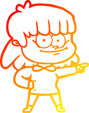 Bir insan tarafından çizilmiş gülümseyen çizgi film kızı çizimi.