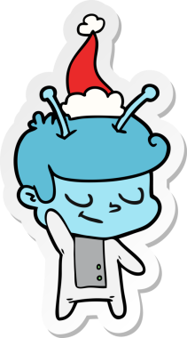 Bir insan tarafından çizilmiş Noel Baba şapkası giymiş bir uzay adamının dostane el yazısı.