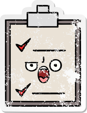 Bir insan tarafından çizilmiş şirin bir karikatür kontrol listesinin sıkıntılı etiketi