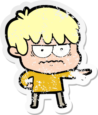 Bir insan tarafından çizilmiş kızgın bir çizgi film çocuğunun sıkıntılı çıkartması.