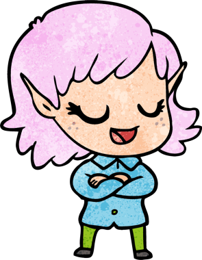 Bir insan tarafından çizilmiş mutlu elf kızı.